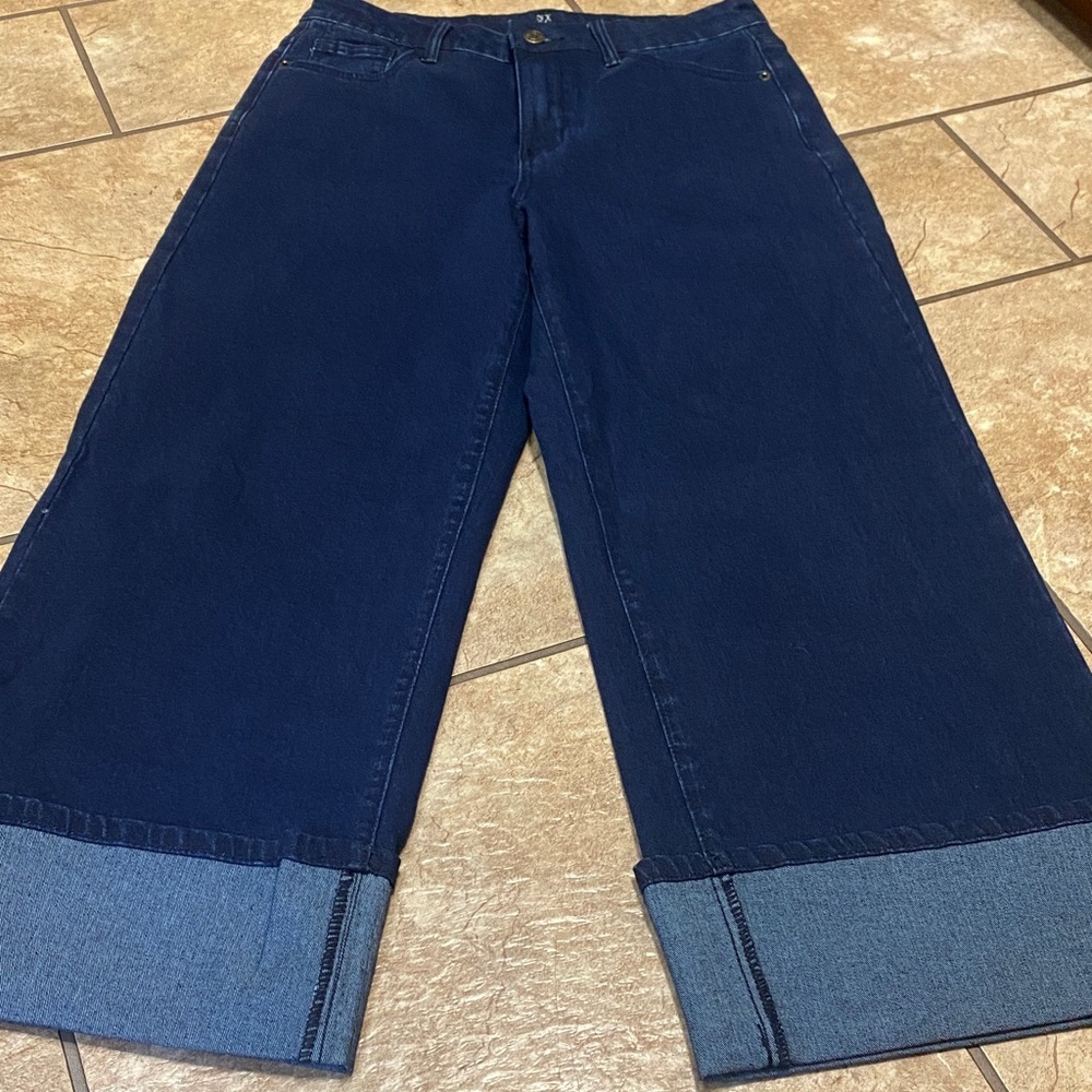 New York & Company Dark Blue Size 8 Denim Wide Leg Jeans Cropped